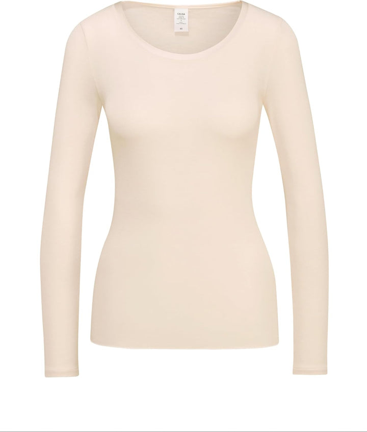 CALIDA True Confidence Langarmshirt Damen, aus Wolle-Seide, Feinripp, temperaturausgleichend und ger