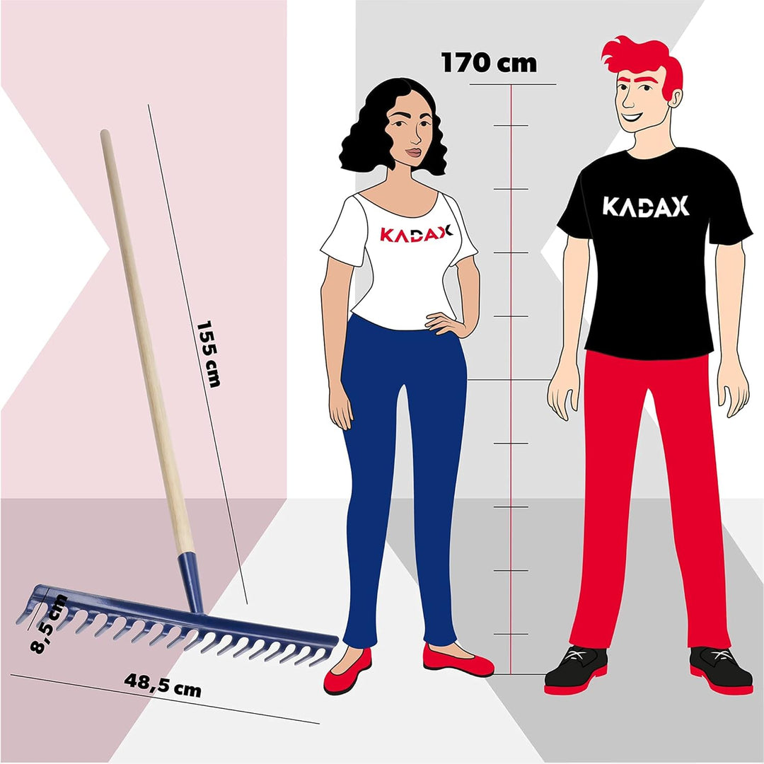 KADAX Rechen, breite Harke mit verstärktem Kopf, Laubbesen aus Metall, Laubrechen mit langem Stiel a