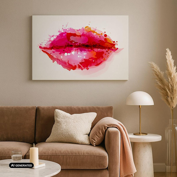 Bilder auf Leinwand 100x70cm Leinwandbild Rote Lippen glänzend Lippe Glanz Gross Wanddeko Bild Schla