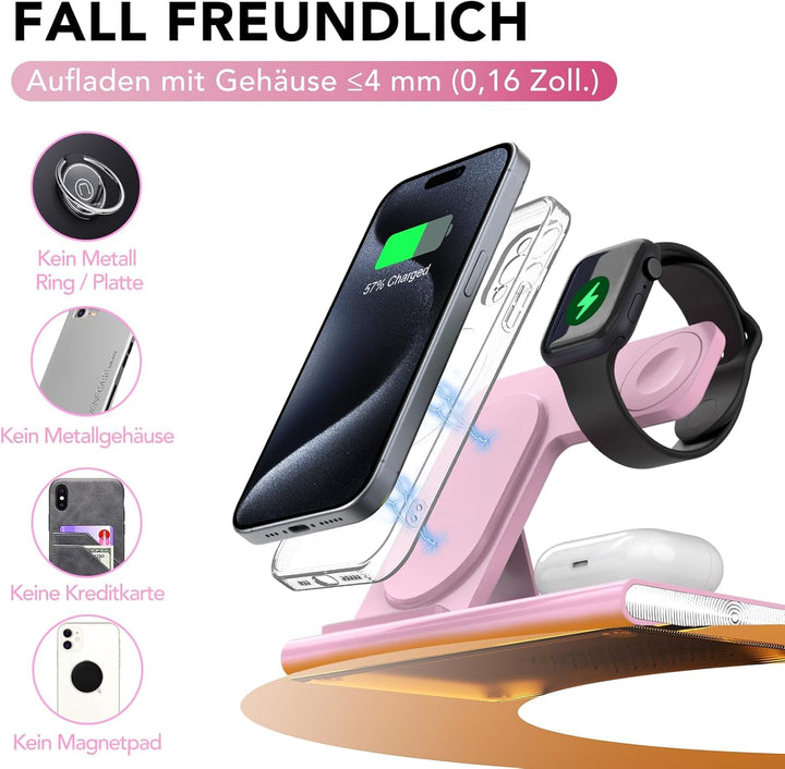 Aimtel 3 in 1 Induktive Ladestation Faltbare&Nachtlichter Kompatibel mit iPhone 17/17 Pro/17 Pro Max