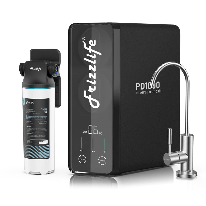 Frizzlife RO Umkehrosmose-Wasserfiltersystem - 1000 GPD schneller Durchfluss, tanklos, reduziert TDS
