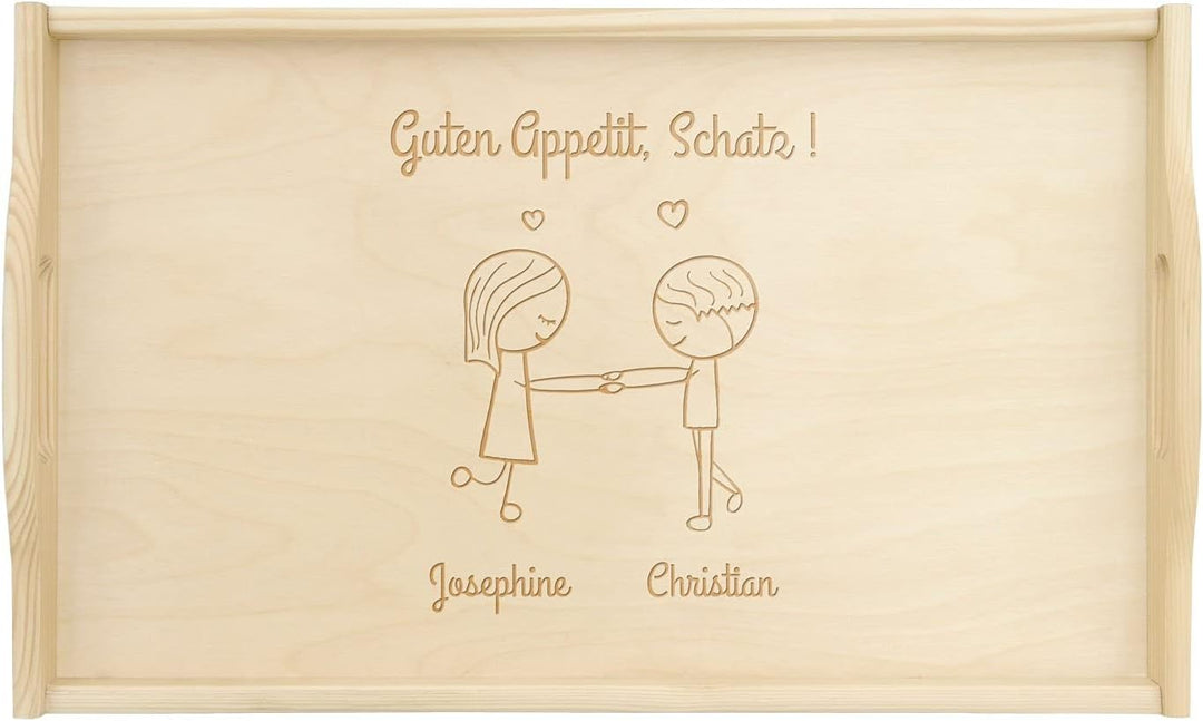 Maverton Serviertablett mit Gravur - für Zwei - Tabletttisch mit Griffen - klappbare Beine - erhöhte