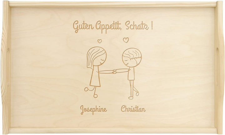 Maverton Serviertablett mit Gravur - für Zwei - Tabletttisch mit Griffen - klappbare Beine - erhöhte