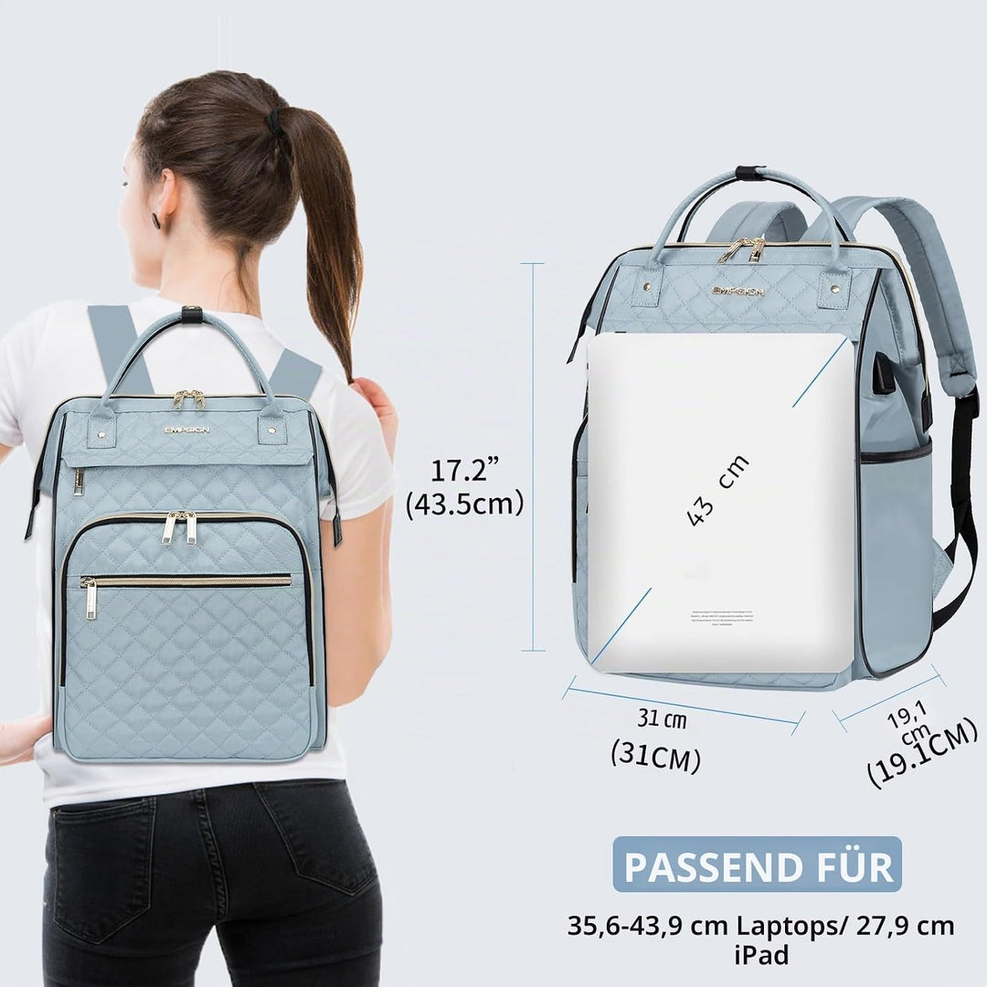 EMPSIGN Laptop-Rucksack für Damen, Gesteppt, hellblau, 17 inch, Arbeit, Reisen, Laptop, Uni 17" Blau