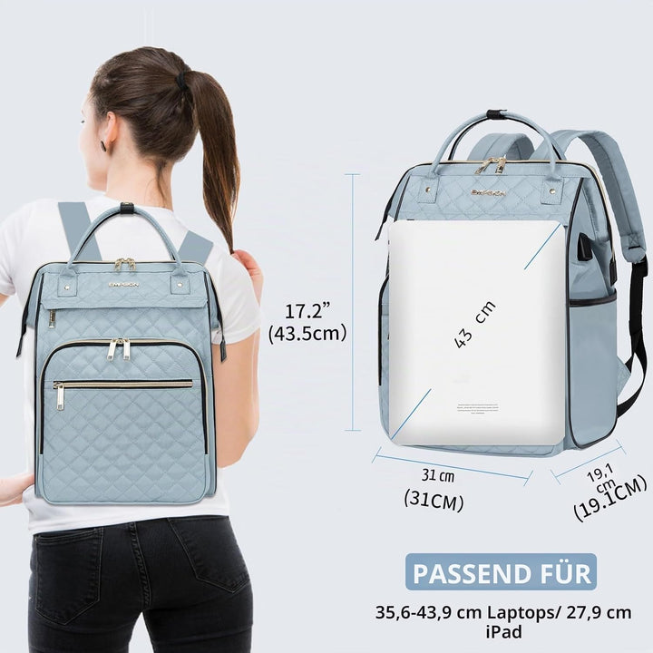 EMPSIGN Laptop-Rucksack für Damen, Gesteppt, hellblau, 17 inch, Arbeit, Reisen, Laptop, Uni 17" Blau