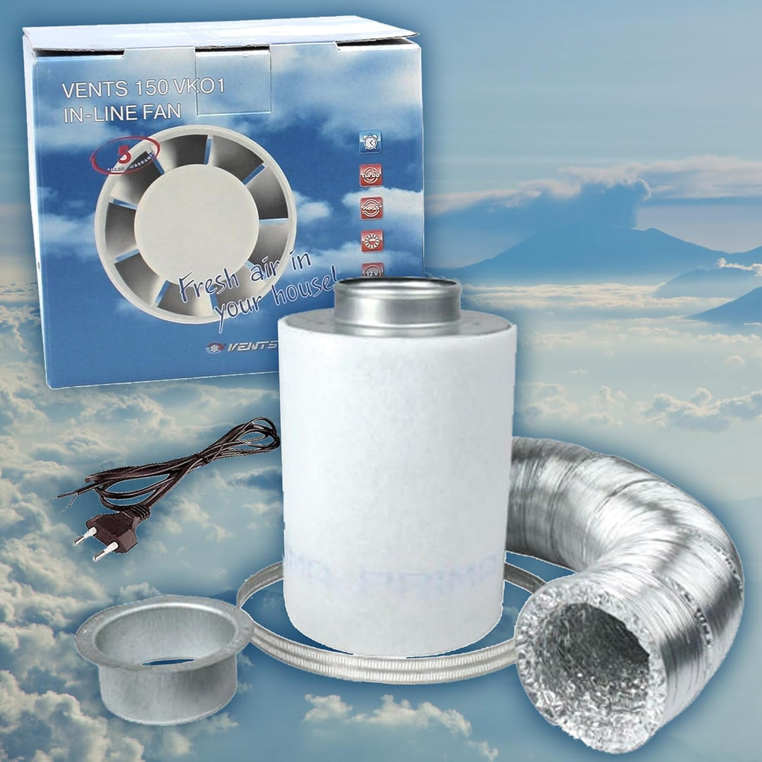 Belüftungsset 100 mm 125 mm 150 mm für Wachstumskammer mit Abluftventilator und Aktivkohlefilter 100