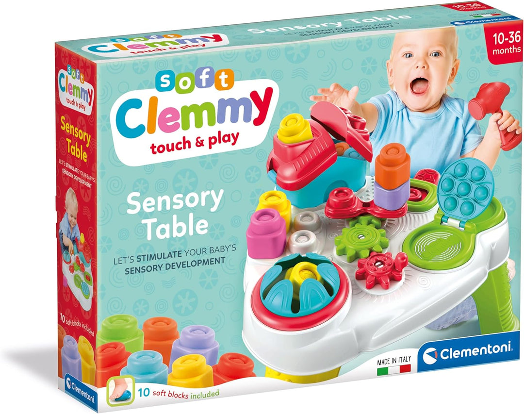 Clementoni Soft Clemmy Sensorischer Tisch - Mit weichen Bausteinen & Spielzeug für Babys & Kleinkind