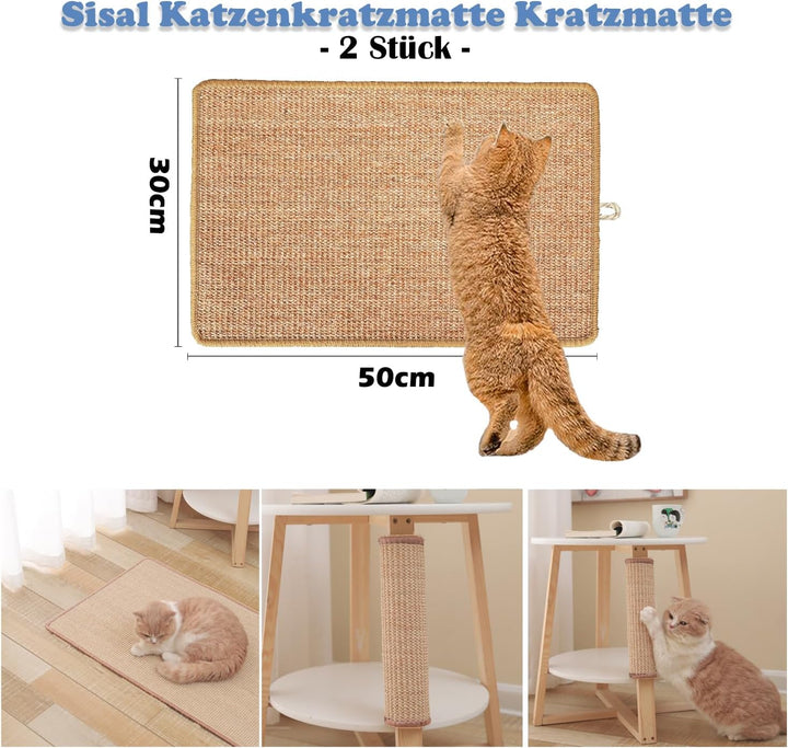 Kratzmatte Katze, 2 Stück 50x 30cm Sisal Teppich Katzen Kratzteppich Katzenkratzmatte Kratzbrett Wan