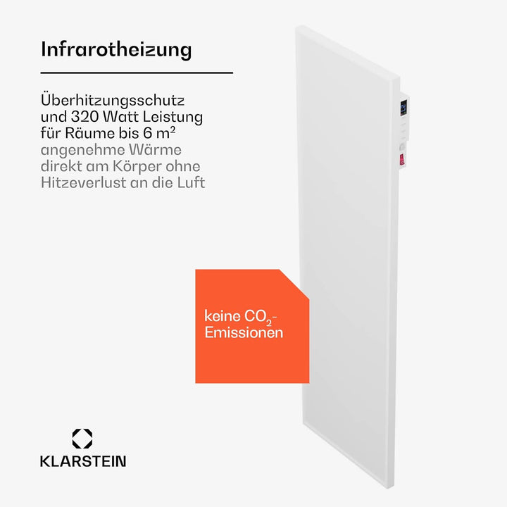 Klarstein Infrarotheizung mit Thermostat, 320W Elektroheizung, Smart Home Infrarotheizung zur Wandmo