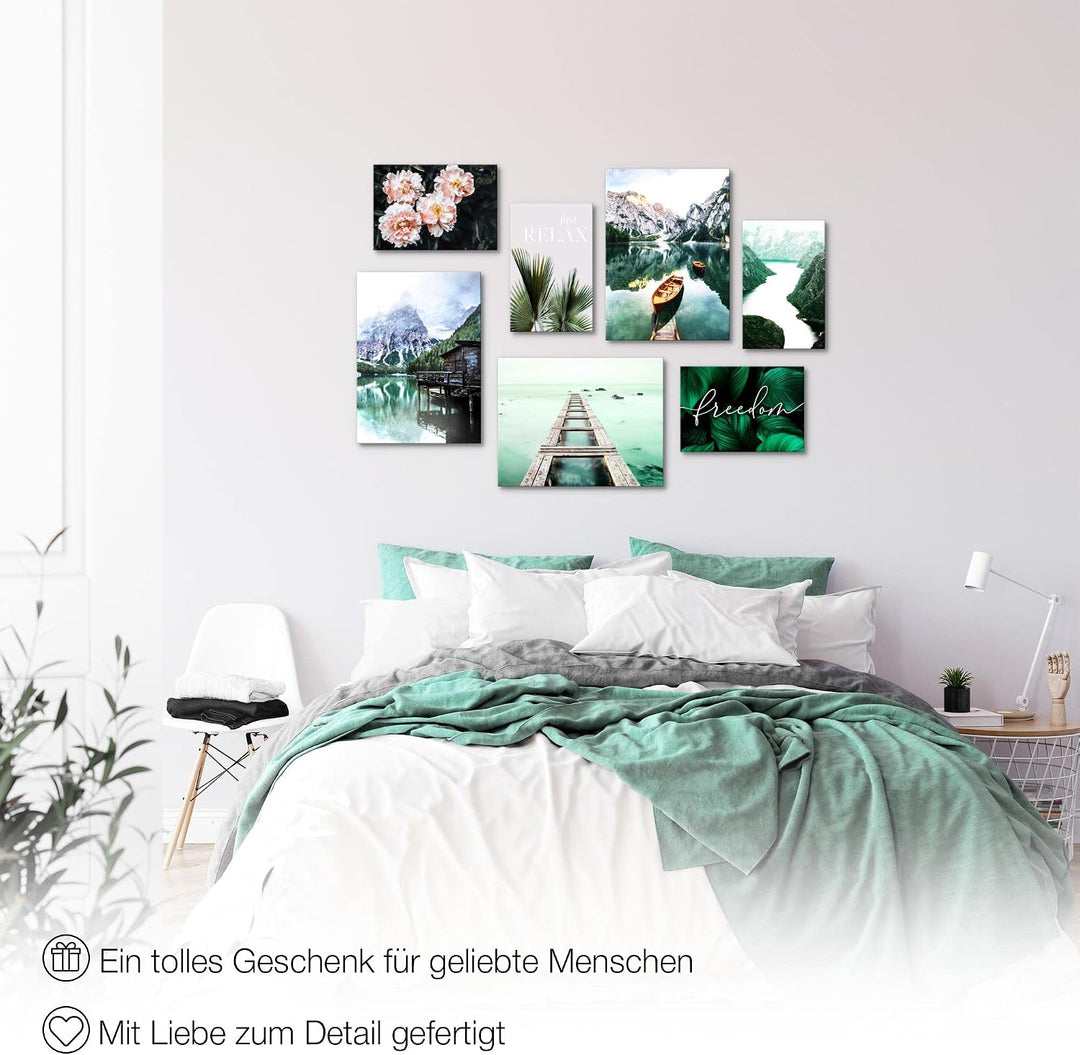 Novart Wandbilder See Berge - KOMPLETT AUFHÄNGFERTIG - Natur Wohnzimmer Schlafzimmer - 7 Moderne Moo