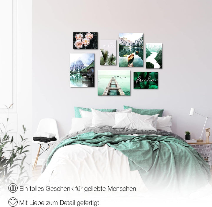 Novart Wandbilder See Berge - KOMPLETT AUFHÄNGFERTIG - Natur Wohnzimmer Schlafzimmer - 7 Moderne Moo
