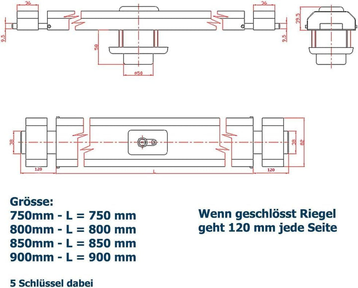 Ckey Panzerriegel Querriegel Panzerriegelschloss Türsicherheit Schliesszylinder (Braun, 750 mm) Brau