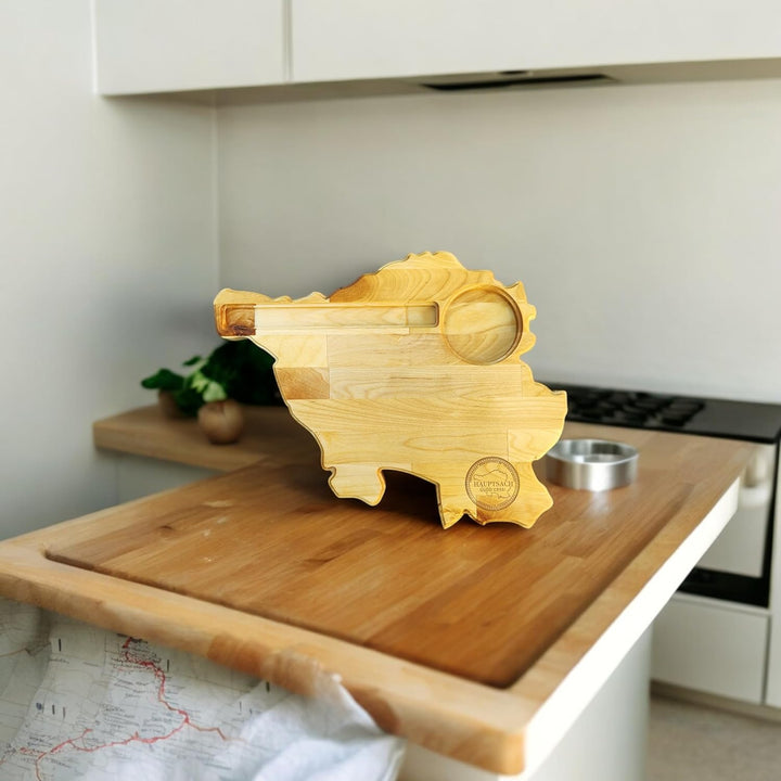 Saarlandbrett als Frühstücksbrettchen aus Holz, Legendärer Stubbi Style, für Saarländer, Lusitge Ges