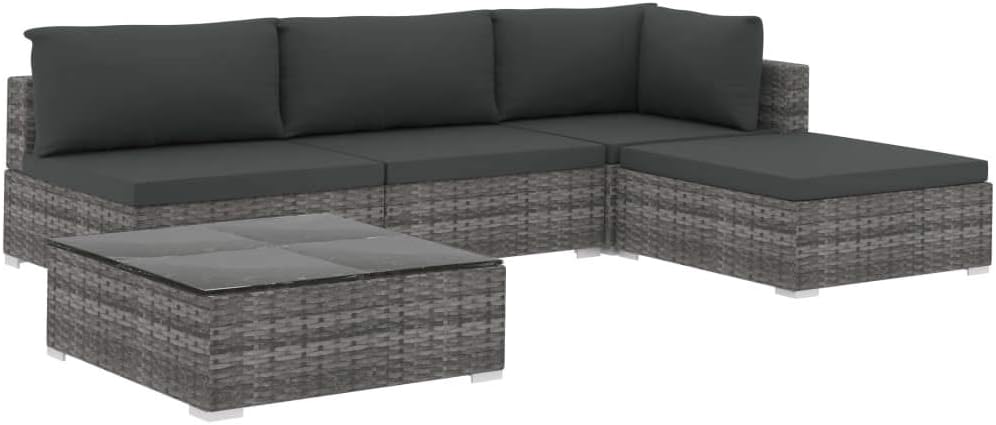 Festnight 5-TLG. Garten Lounge Set mit Auflagen Gartensofa Set Gartenmöbel-Set mit Sofa, Hocker und