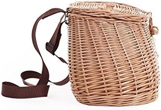 e-wicker24 Anglerkorb aus Weide, Fischkorb, geflochtener Fischerkorb, Fischkorb mit Riemen, Weidenko