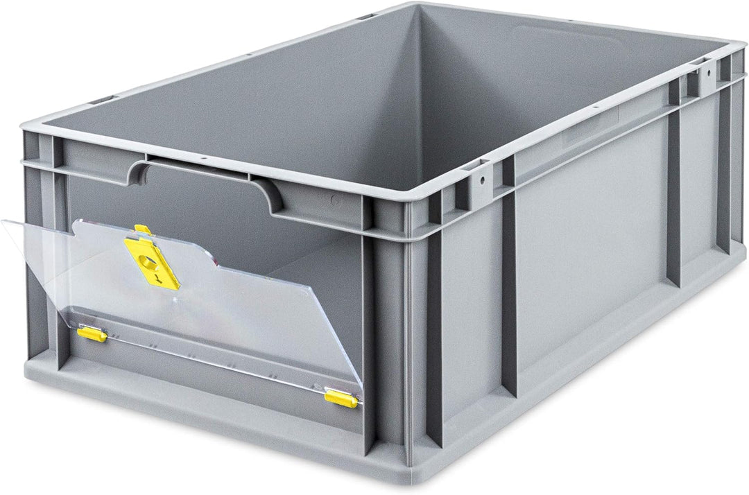 aidB Eurobox NextGen Insight Cover gelb, 600x400x220 mm, Cover hoch, robuste Regalbox mit Entnahmeöf