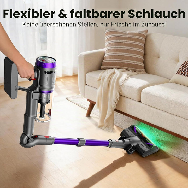 Akku Staubsauger 90Min, 600W 58000Pa Staubsauger Kabellos mit 90° Top-Adapter, Selbststehender Akkus