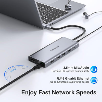 USB C Docking Station Dual HDMI,Triple Display USB C Hub,14 in 1 Laptop 10Gbps Dockingstation mit 2*