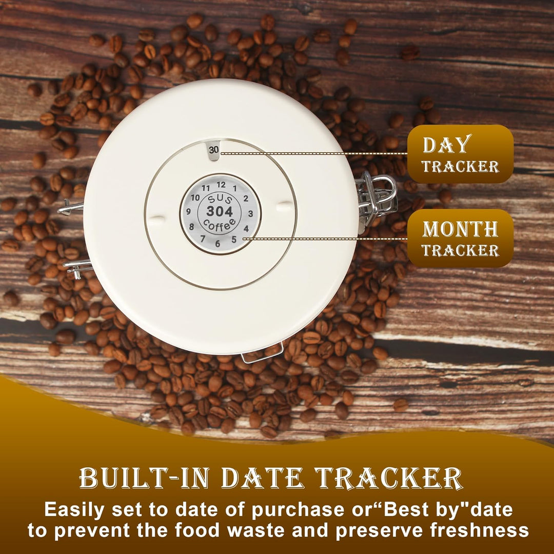 Kaffeebohnen Behälter, Luftdichte Edelstahl Kaffeedose1,8 L KaffeebohnenbehäLter mit EdelstahllöFfel