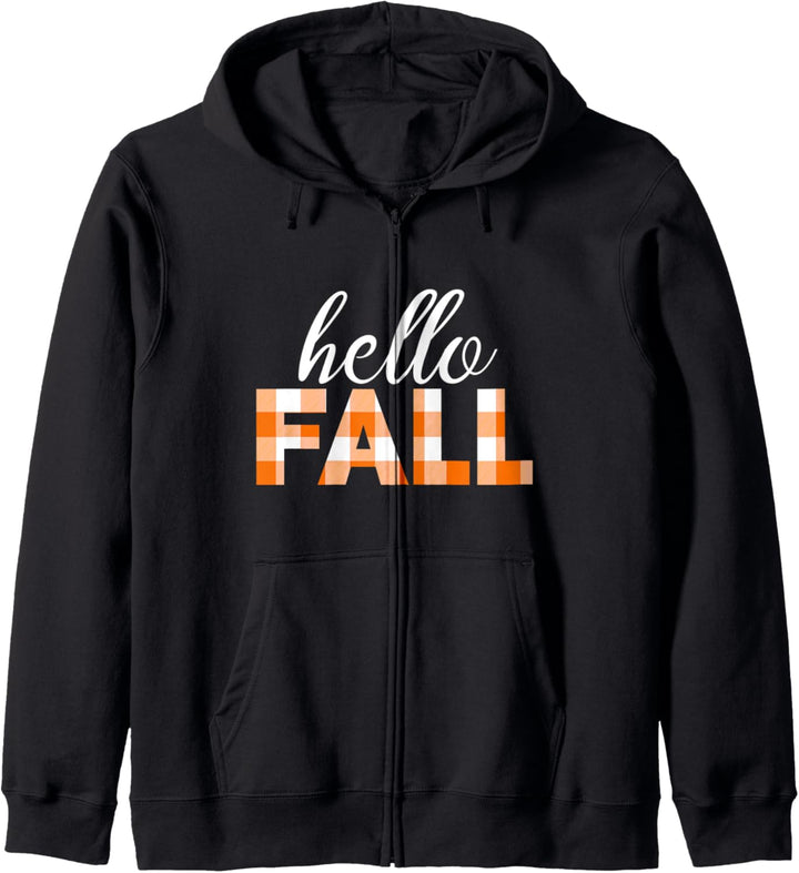 Hello Fall Pumpkin Buffalo Plaid Autumn Thanksgiving Casual Kapuzenjacke