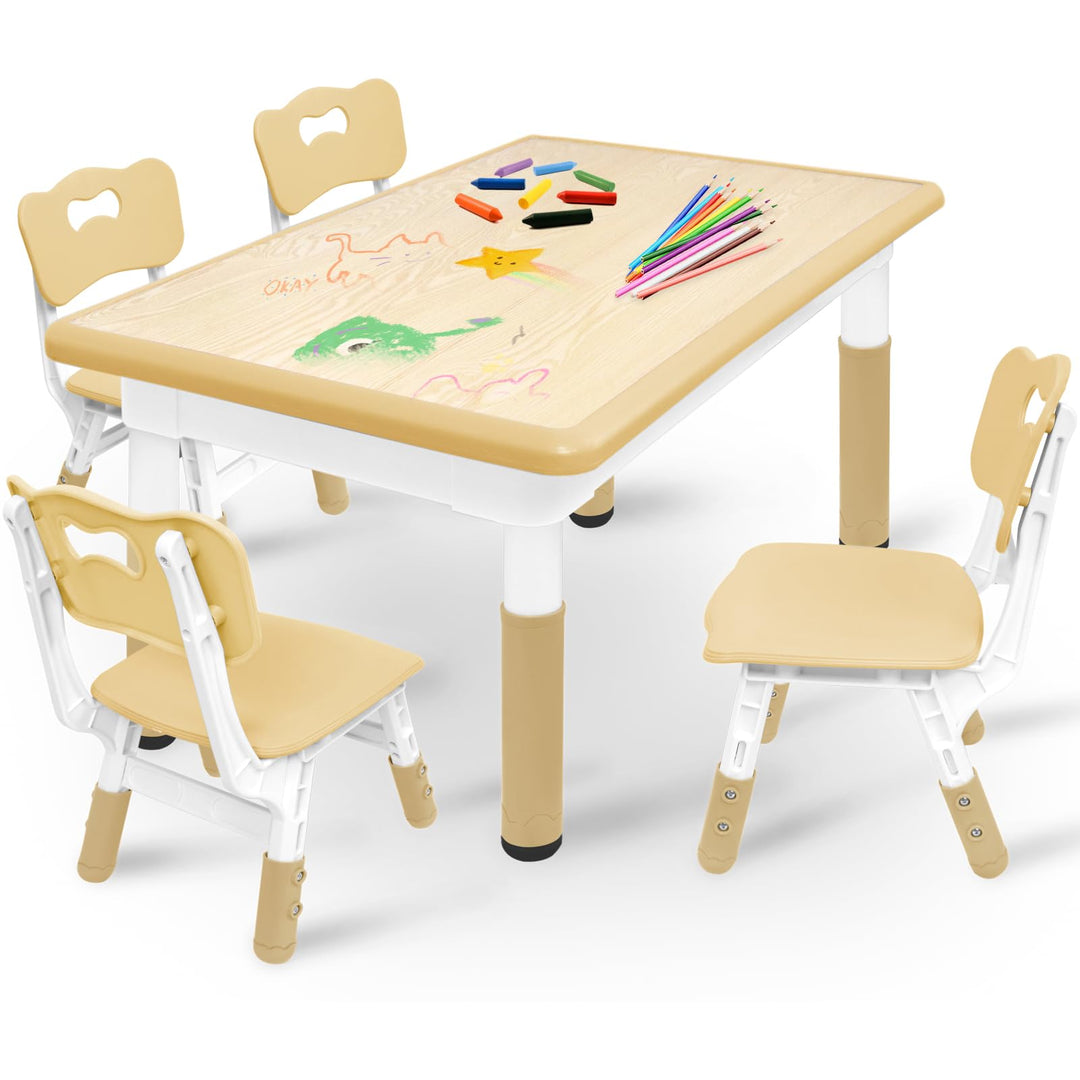 Kidsgigglz Kindertisch Höhenverstellbar mit 4 Stühlen, Kindertischgruppe, Tisch Stuhl Set für Kinder
