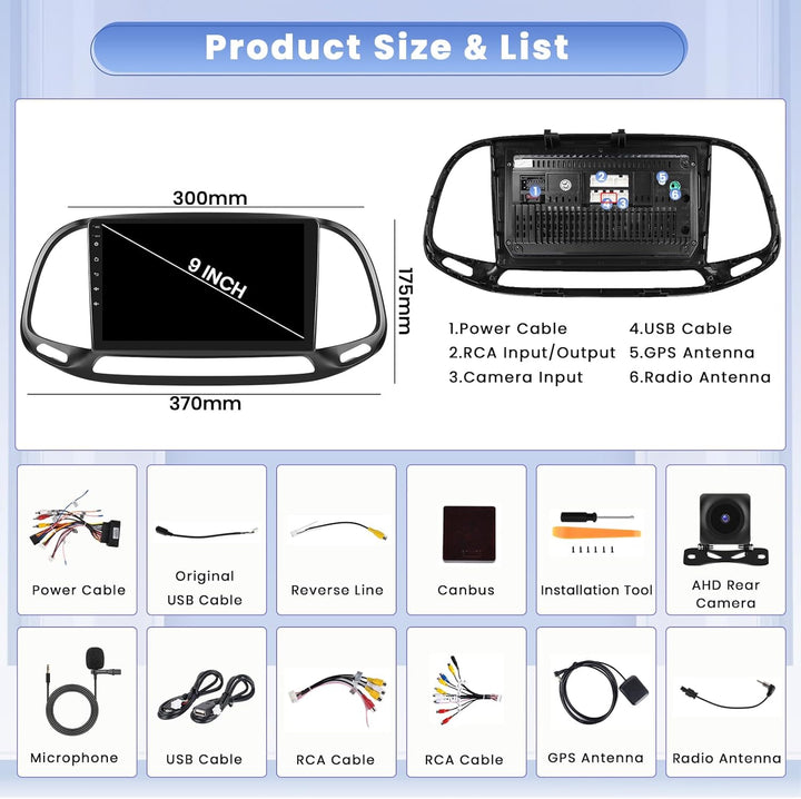 Hikity 8 core 4GB+64GB Android 15 Autoradio für FIAT Doblo/Yeni Kasa 2015 Radio Wireless CarPlay And