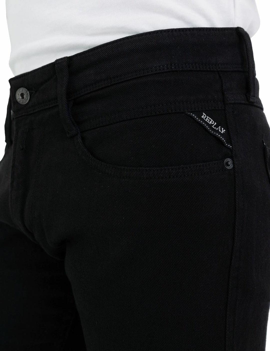 Replay Herren Jeans Anbass Slim-Fit mit Power Stretch 28W / 32L Black 098, 28W / 32L Black 098
