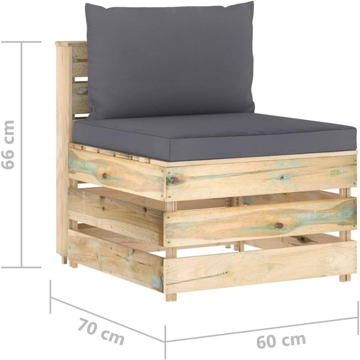 vidaXL Holz Grün Imprägniert Modulares Mittelsofa mit Kissen Palettendesign Sofa Lounge Gartensofa G