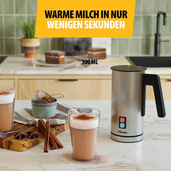 Tristar Elektrischer Milchaufschäumer, kalter und warmer Milchschaum, für 150 ml Milchschaum oder 30