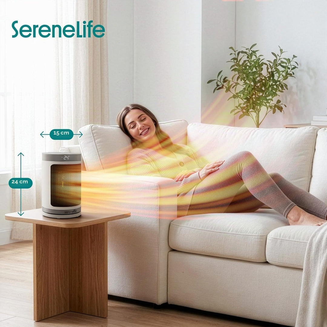 SereneLife Smart Heizlüfter 1500W PTC Keramik, Leise &amp; Energiesparend, WiFi Thermostat, Fernbedienun