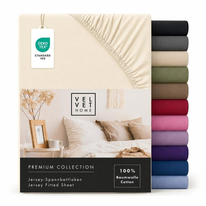 VelvetHome Spannbettlaken 90x200cm 100% gekämmte Baumwolle Made in EU Jersey Bettlaken 90x200 bis 25