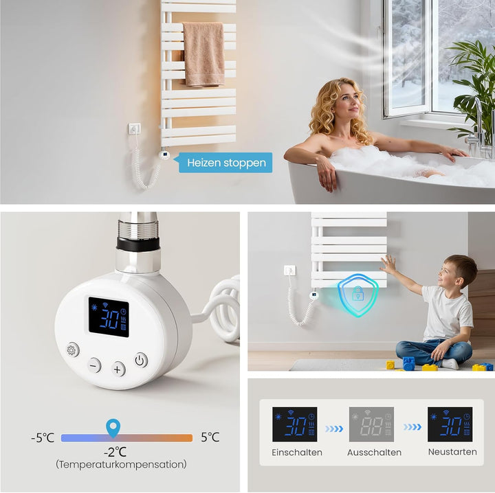 Heilmetz Badheizkörper Elektrisch Heizkörper Bad mit WiFi Digitalem Thermostat Handtuchheizkörper mi
