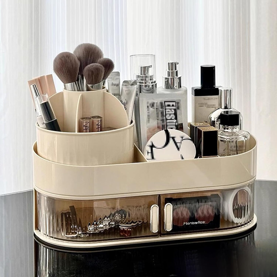 Makeup Organizer mit 1 Schubladen Kosmetik Organizer Drehbar und Fach mit 360° Drehendem Make up Pin