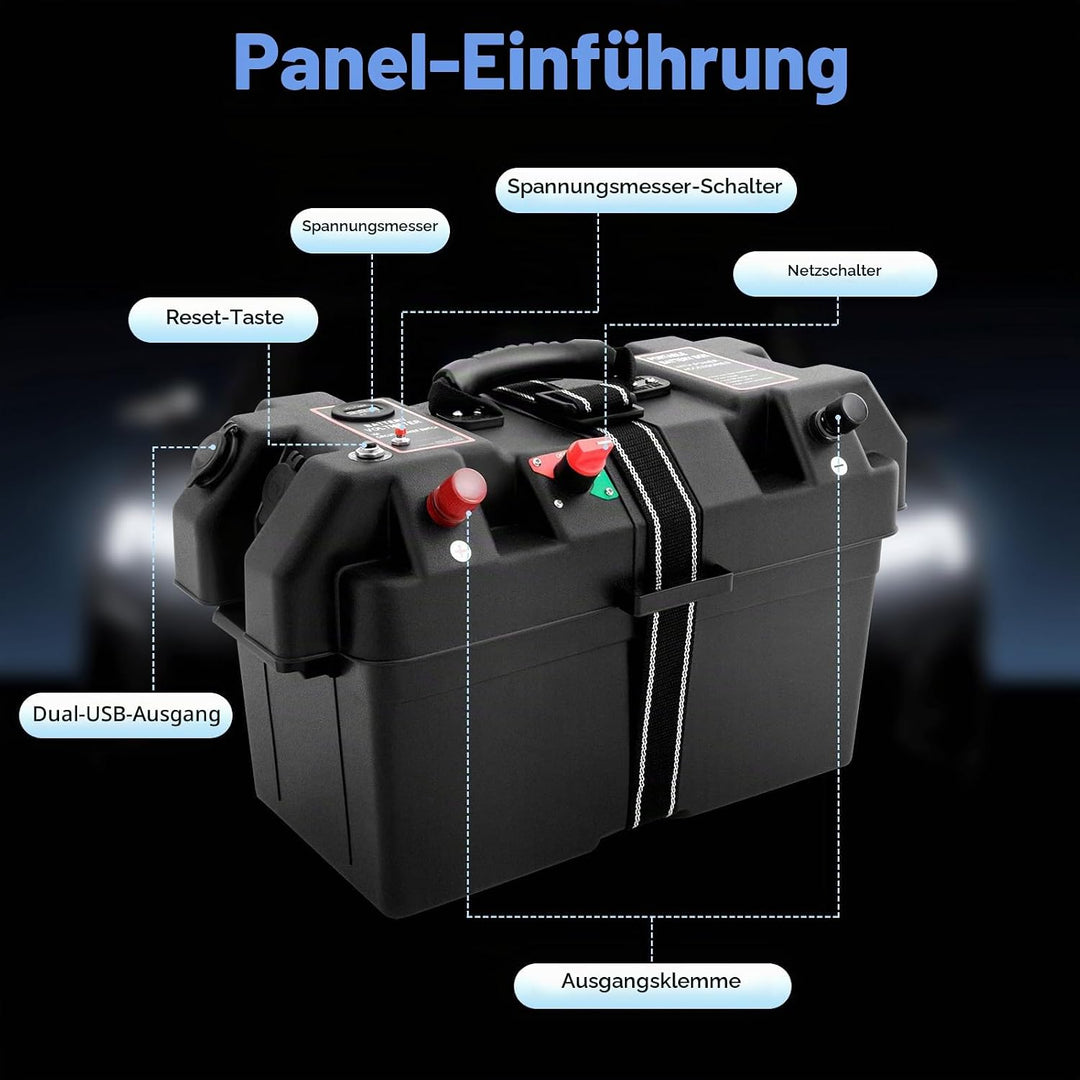 Akku Batteriebox mit Doppel-USB-Anschluss, Batteriekasten Batteriebox Boot mit LED-Anzeige, Batterie