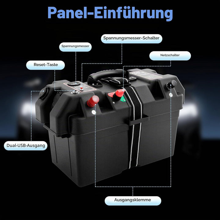Akku Batteriebox mit Doppel-USB-Anschluss, Batteriekasten Batteriebox Boot mit LED-Anzeige, Batterie