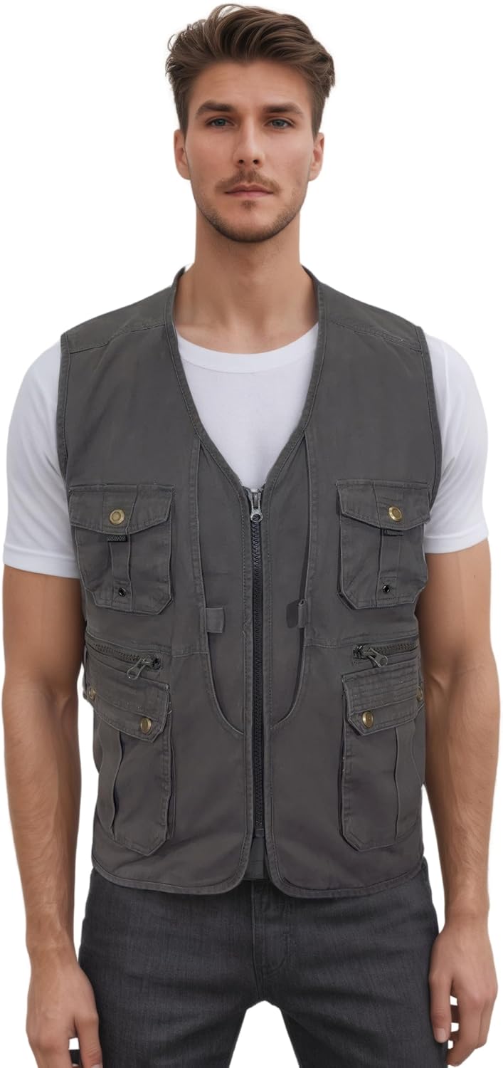 Herren Outdoor Weste Anglerweste mit Vielen Taschen Freizeit Jagd Herrenwesten Sommer Camping Multif