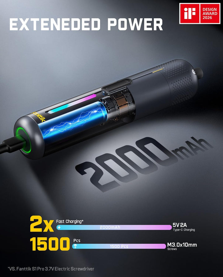 Fanttik S2 Pro 3,7V Elektroschrauber, Akku-Schrauberset, 7 Drehmoment (0,5 bis 6 Nm), 20 magnetische