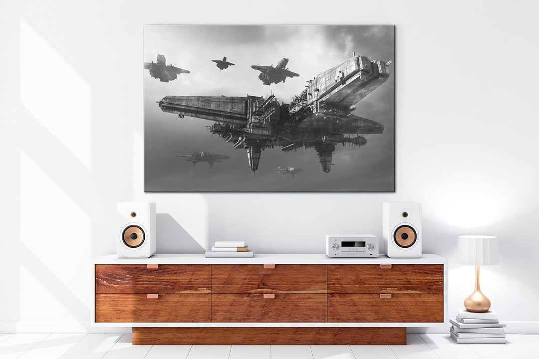 deyoli gewaltiges Raumschiff Format: 80x60 Effekt: Schwarz&Weiss als Leinwandbild, Motiv fertig gera