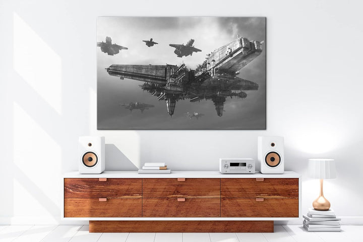 deyoli gewaltiges Raumschiff Format: 80x60 Effekt: Schwarz&Weiss als Leinwandbild, Motiv fertig gera