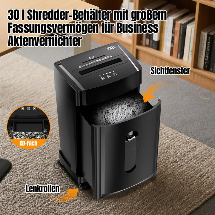 Professioneller Aktenvernichter – Geräuscharm 38 dB – 30 Min. Betriebsdauer – Mikroschnitt P-5 – 8 B