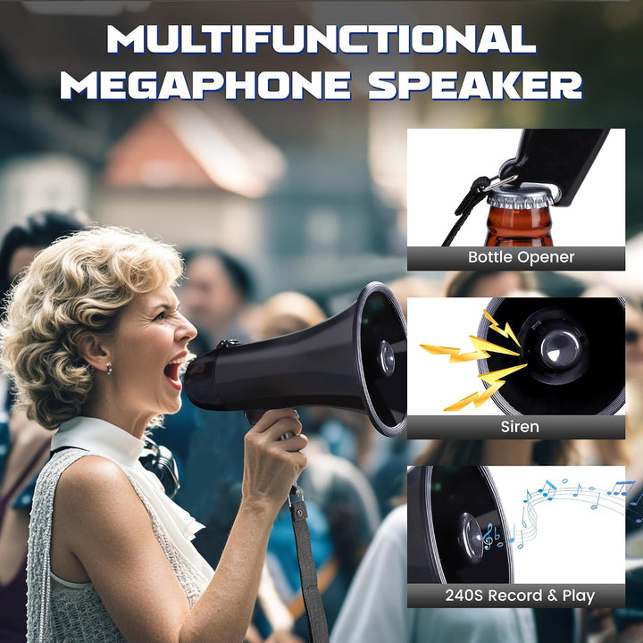 MyMealivos Tragbares Megafon Bullhorn 20 Watt Power Megafon Lautsprecher Sprach- und Sirenen-/Alarmm
