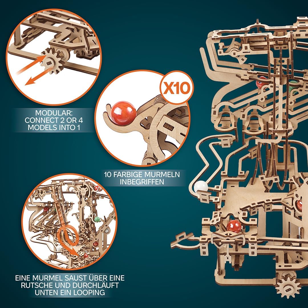 UGEARS Holz Marble Run Chain Hoist - Mechanische 3D Holzpuzzle für Erwachsene, DIY Modellbausatz für