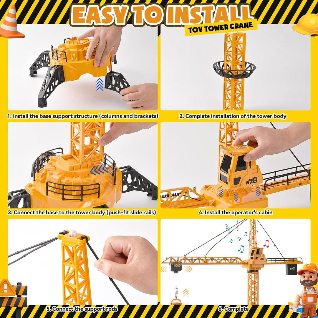 Ferngesteuerter Turmkran 128 cm RC Kran Spielzeug mit 2,4 GHz Fernbedienung, 6 Kanälen &amp; 680° Drehun