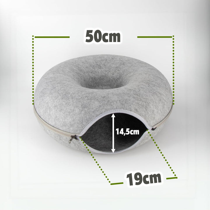 Katzentunnel Katzenhöhle Katzen Donut, Masse 50x50x20cm, Farbe: Grau,aus Filz gefertigt, runde Form,