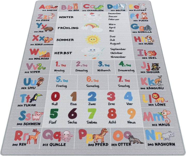 Kinderteppiche für Kinder Alphabet Buchstaben Zahlen Tiere Spielteppich Waschbar Jungen &amp; Mädchen Te