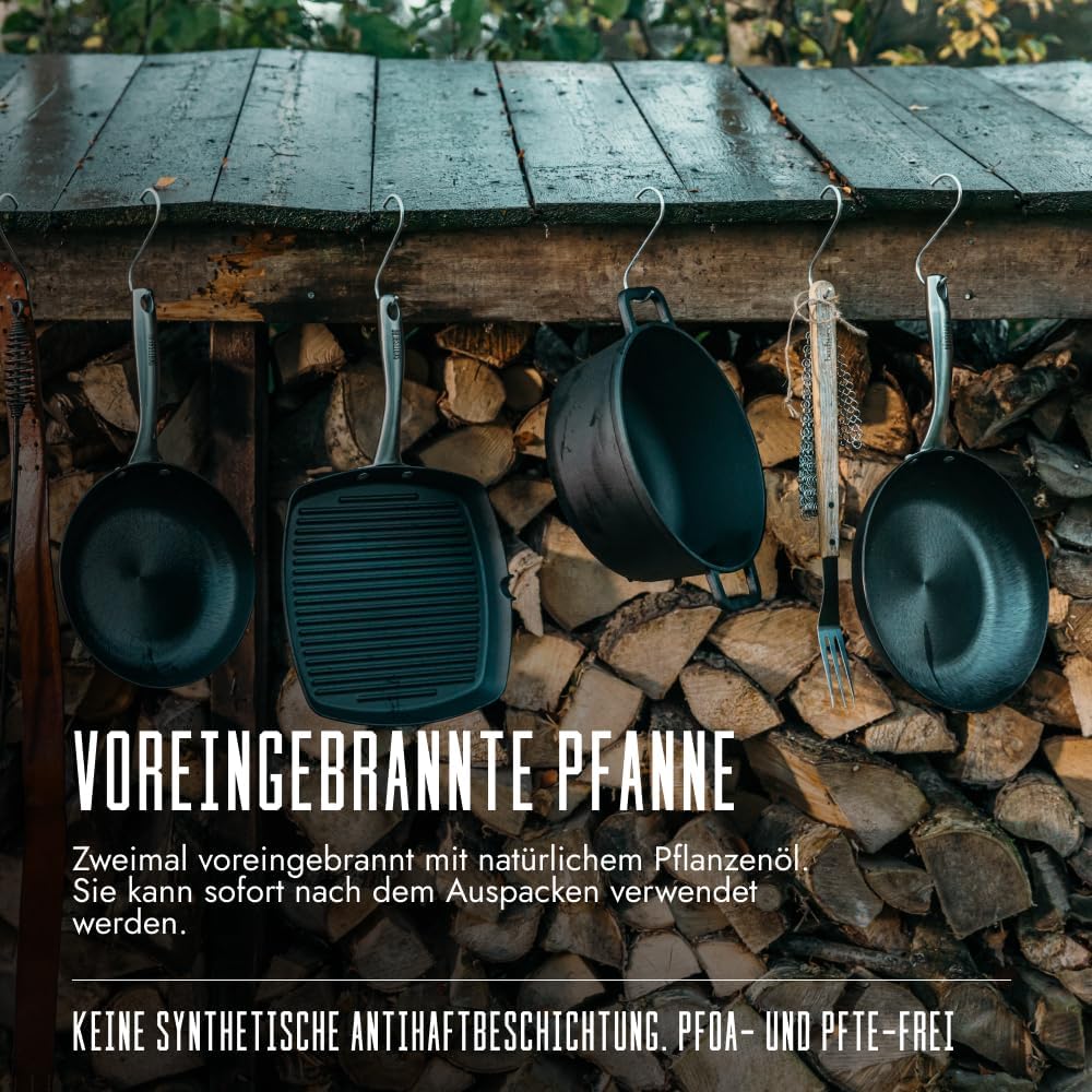 SKOTTSBERG Gusseisen Grillpfanne - 28×28 cm – vorgebrannt & PFAS‑frei, natürlich Antihaft - für Indu