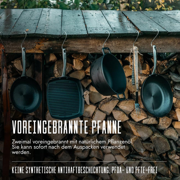 SKOTTSBERG Gusseisen Grillpfanne - 28×28 cm – vorgebrannt & PFAS‑frei, natürlich Antihaft - für Indu