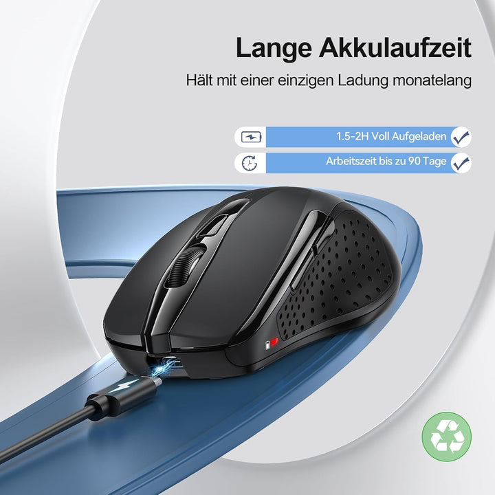 TECKNET Bluetooth Maus, Wiederaufladbare Kabellose Bluetooth Maus (DREI Modi: BT 5.0/3.0 + 2,4 G), 4