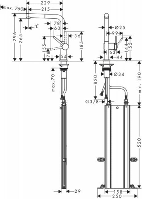 hansgrohe Küchenarmatur Talis M54 (Wasserhahn Küche mit Schlauchbox, 360° schwenkbar, ausziehbarer A