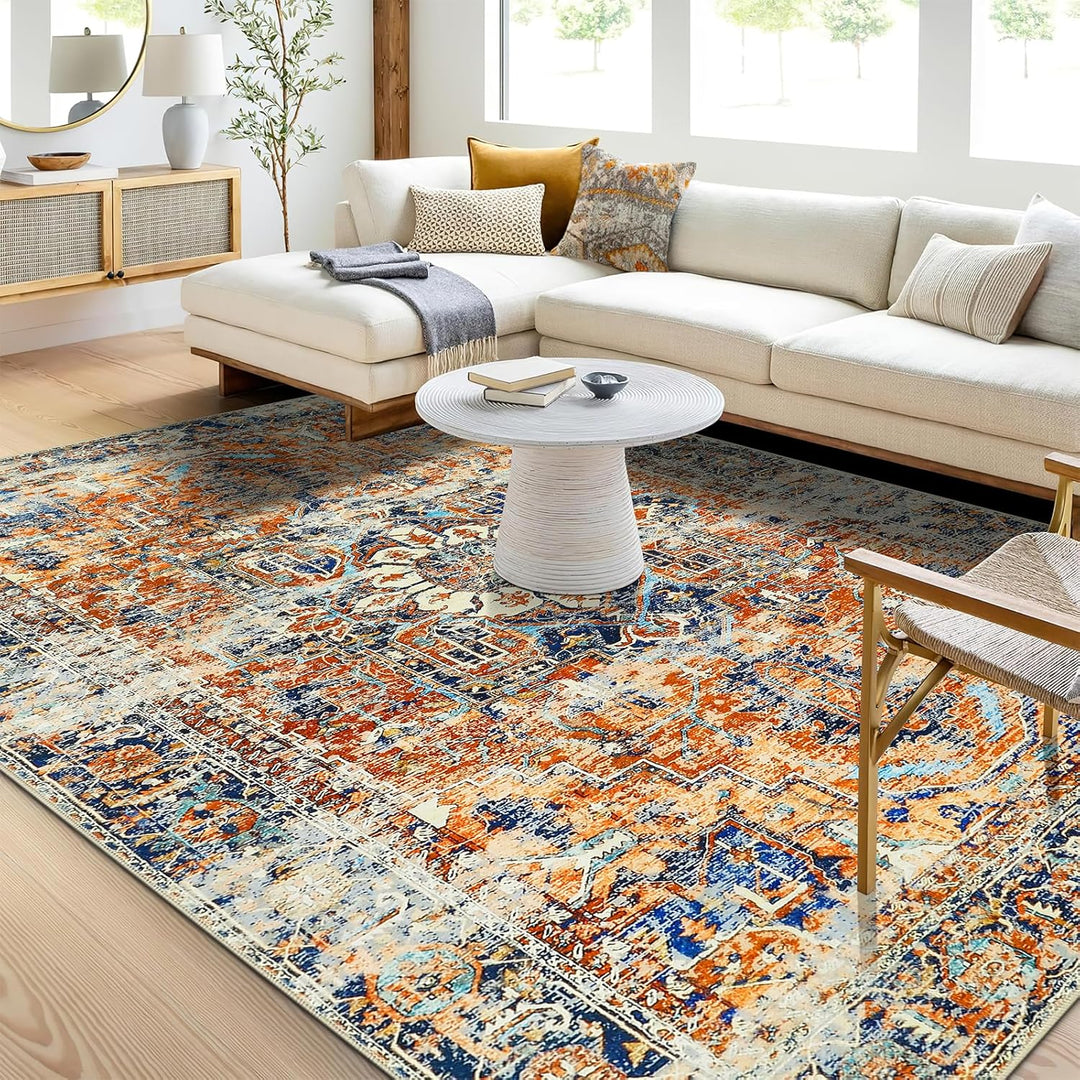 WONGS BEDDING Boho Teppich Wohnzimmer Schlafzimmer Kurzflor Teppiche Waschbar Weich rutschfest Vinta